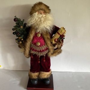 Vintage Christmas Santa Claus Figurine Fur Trim Hat Home Christmas Decoration